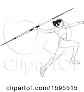 Poster, Art Print Of Black And White Female Athlete Throwing A Javelin
