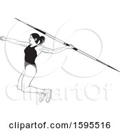 Black And White Female Athlete Throwing A Javelin