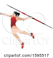 Female Athlete In A Red Suit Throwing A Javelin