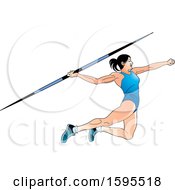 Poster, Art Print Of Female Athlete In A Blue Suit Throwing A Javelin
