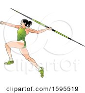 Poster, Art Print Of Female Athlete In A Green Suit Throwing A Javelin