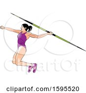 Female Athlete In A Purple Suit Throwing A Javelin