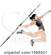 Female Athlete In A Black Suit Throwing A Javelin