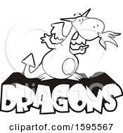 Clipart Of A Fire Breathing Dragon School Mascot On Text Royalty Free Vector Illustration by Johnny Sajem