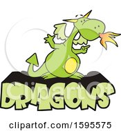 Poster, Art Print Of Fire Breathing Dragon School Mascot On Text