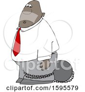Clipart Of A Cartoon Black Man Tied To A Ball And Chain Royalty Free Vector Illustration