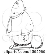 Clipart Of A Cartoon Lineart Black Man Tied To A Ball And Chain Royalty Free Vector Illustration
