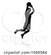 Clipart Of A Silhouetted Basketball Player With A Reflection Or Shadow On A White Background Royalty Free Vector Illustration by AtStockIllustration