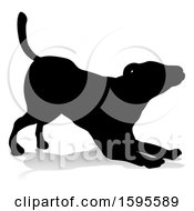 Poster, Art Print Of Silhouetted Dog With A Reflection Or Shadow On A White Background