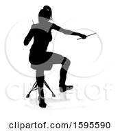 Poster, Art Print Of Silhouetted Female Drummer With A Reflection Or Shadow On A White Background