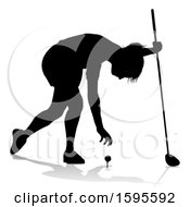 Poster, Art Print Of Silhouetted Female Golfer With A Reflection Or Shadow On A White Background