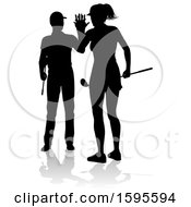 Poster, Art Print Of Silhouetted Couple Golfing With A Reflection Or Shadow On A White Background