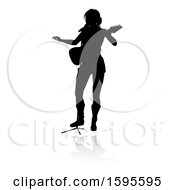 Clipart Of A Silhouetted Female Guitarist With A Reflection Or Shadow On A White Background Royalty Free Vector Illustration