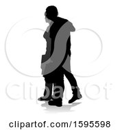 Clipart Of A Silhouetted Couple Shopping With A Reflection Or Shadow On A White Background Royalty Free Vector Illustration