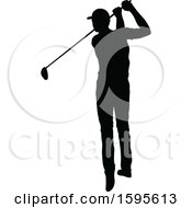 Clipart Of A Silhouetted Male Golfer Royalty Free Vector Illustration