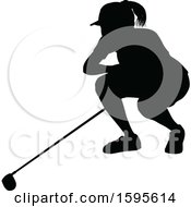 Clipart Of A Silhouetted Female Golfer Royalty Free Vector Illustration by AtStockIllustration