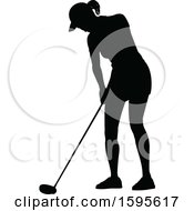 Clipart Of A Silhouetted Female Golfer Royalty Free Vector Illustration