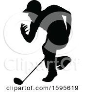 Clipart Of A Silhouetted Male Golfer Royalty Free Vector Illustration