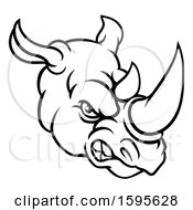 Clipart Of A Black And White Tough Rhinoceros Sports Mascot Head Royalty Free Vector Illustration