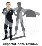 Poster, Art Print Of White Business Man Standing With Folded Arms And A Super Hero Shadow