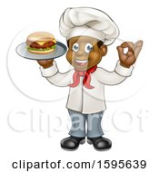 Poster, Art Print Of Full Length Male Chef Holding A Cheese Burger On A Tray And Gesturing Perfect