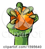 Clipart Of A Green Monster Claw Holding A Basketball Royalty Free Vector Illustration