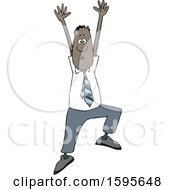 Clipart Of A Cartoon Black Business Man Jumping To Grab Your Attention Royalty Free Vector Illustration