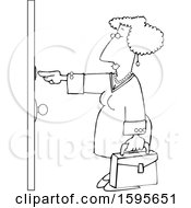 Clipart Of A Cartoon Lineart Sales Woman Ringing A Door Bell Royalty Free Vector Illustration by djart