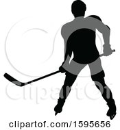 Clipart Of A Silhouetted Male Ice Hockey Player Royalty Free Vector Illustration