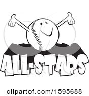 Clipart Of A Black And White Baseball School Mascot On All Stars Text Royalty Free Vector Illustration by Johnny Sajem