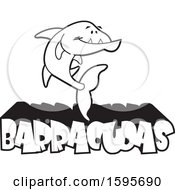 Poster, Art Print Of Black And White Barracuda Fish School Mascot Over Text