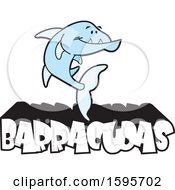 Poster, Art Print Of Blue Barracuda Fish School Mascot Over Text