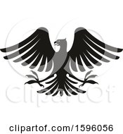 Clipart Of A Black And White Heraldic Eagle Royalty Free Vector Illustration
