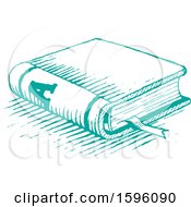 Clipart Of A Sketched Green Book Royalty Free Vector Illustration
