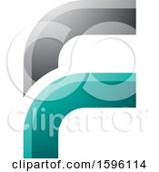 Poster, Art Print Of Rounded Corner Gray And Green Letter F Logo