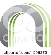 Clipart Of A Gray And Green Arched Letter N Logo Royalty Free Vector Illustration