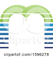 Clipart Of A Striped Green Adn Blue Letter M Logo Royalty Free Vector Illustration