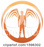 Clipart Of A Male Angel Standing In An Orange Oval Royalty Free Vector Illustration by cidepix