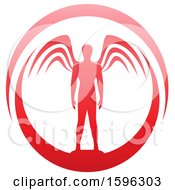 Clipart Of A Male Angel Standing In A Red Oval Royalty Free Vector Illustration by cidepix