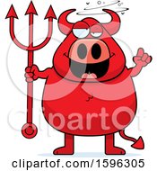 Clipart Of A Drunk Chubby Red Devil Holding A Pitchfork Royalty Free Vector Illustration