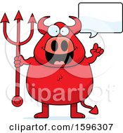 Poster, Art Print Of Chubby Red Devil Holding A Pitchfork And Talking