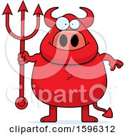 Clipart Of A Chubby Red Devil Holding A Pitchfork Royalty Free Vector Illustration