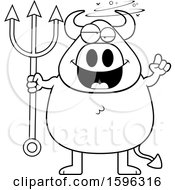 Clipart Of A Black And White Drunk Chubby Devil Holding A Pitchfork Royalty Free Vector Illustration