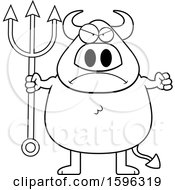 Poster, Art Print Of Black And White Mad Chubby Devil Holding A Pitchfork