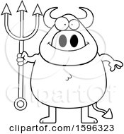 Clipart Of A Black And White Chubby Devil Holding A Pitchfork Royalty Free Vector Illustration