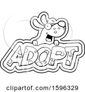 Poster, Art Print Of Cartoon Black And White Dog Over Adopt Text