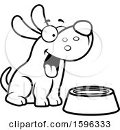 Poster, Art Print Of Cartoon Black And White Dog Sitting By A Water Bowl