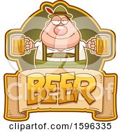 Poster, Art Print Of Chubby Oktoberfest Man Holding Beer Mugs Over A Text Banner