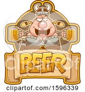 Poster, Art Print Of Chubby Female Viking Holding Beer Mugs Over A Text Banner