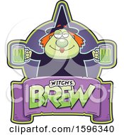 Poster, Art Print Of Chubby Witch Holding Beer Mugs Over A Text Banner